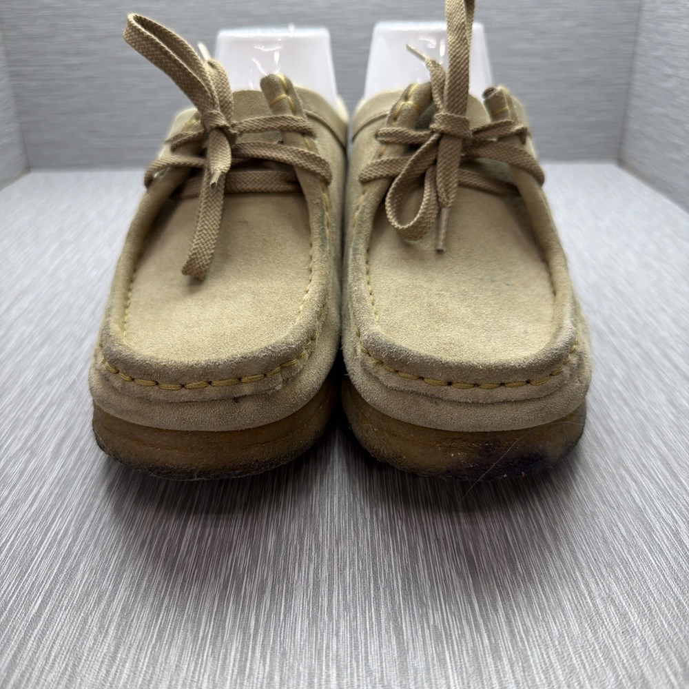 Clarks Wallabee Shoes Women's 8M Beige Suede Crepe Sole Moc Toe Natural Tan